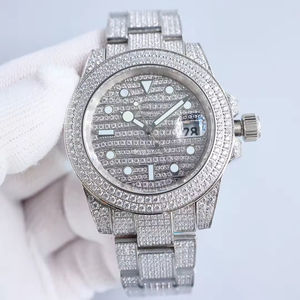 นาฬิกาเคลื่อนไหว8215สุดหรูใส่ได้ทั้งชายและหญิงทำด้วยมือฝังเพชรด้านบนหน้าปัดอะนาล็อกสายสแตนเลสขนาด42มม. หรูหรามาก - Product Image 4