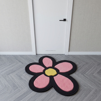Tapis de sol doux et lavable à motif marguerite rose imprimé sur mesure, idéal pour chambre à coucher et entrée de maison – Vente en gros