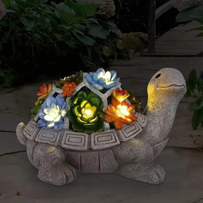 Dd2621 Housewarming Geschenken Gazon Decor Schildpad Beeld Zonne-Tuin Buitenbeelden Schildpad Met Succulente En 7 Led-Verlichting