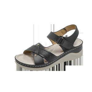 Sandales compensées à brides croisées avec boucle, en cuir microfibre, talon compensé, chaussures d'été pour femmes, livraison directe - Product Image 5