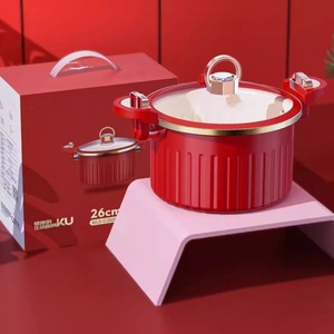 Nouvelle marmite à soupe multifonctionnelle antiadhésive au design moderne, <span class=keywords><strong>en</strong></span> émail rouge romain, avec cadeau universel pour toutes les casseroles - Product Image 6