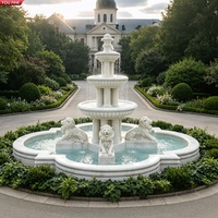 YOUFINE Fuente de Neptuno de Mármol Blanco Tallada a Mano con Estatuas de Sirena y Dama Sentada para Decoración de Jardín de Palacio