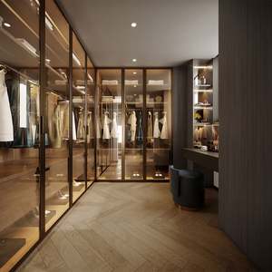 Foshan Factory Modern Style Luxury Wooden Customized Wardrobe Clothes Storage Cabinet Dressing Room <b>Glass</b> Doors Walk in Closet - Product Image 2