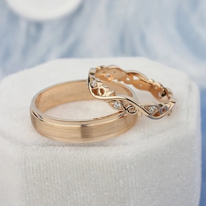 Bộ Nhẫn Cưới Màu Vàng Nhẫn Đôi Trang Sức Cưới Màu Vàng 14K Độc Đáo - Product Image 2