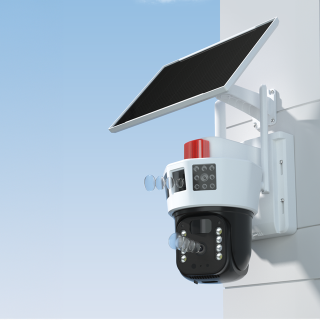 Camara De Seguridad IP65 Light&sound Alarm PIR Humaniod Detection Battery Camera Degree 360 Triple Lens Sim Card Solar Camera