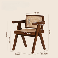 Chaise de salle à manger en rotin naturel tressé de style Mid-Century, avec structure en bois massif et assise en cannage respirant, mobilier d'intérieur pour la détente et la salle à manger