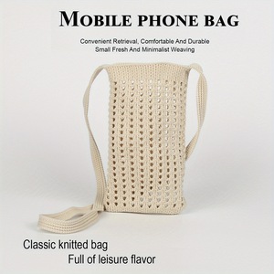 Summer Hollow Knitted Phone <b>Bag</b> For Women Cotton Rope Woven Crossbody <b>Bag</b> Minimalist Beach Vacation Casual Shoulder <b>Bag</b> - Product Image 2