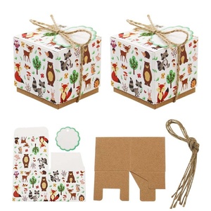 Caja de Regalo con Diseño de Animales de Dibujos Animados <span class=keywords><strong>para</strong></span> Bautizo, Caja de Recuerdos <span class=keywords><strong>para</strong></span> Fiesta de Cumpleaños Infantil con Patrón de Zorro, Oso y Ciervo - Product Image 4