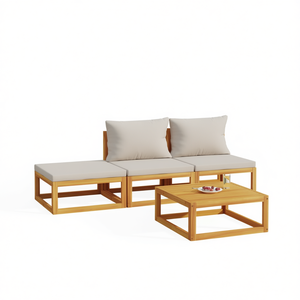 Set Lounge da Giardino Modulare in Legno di Acacia Grigio Chiaro, 3 Posti, Arredamento da Esterno dal Design Minimalista - Product Image 1