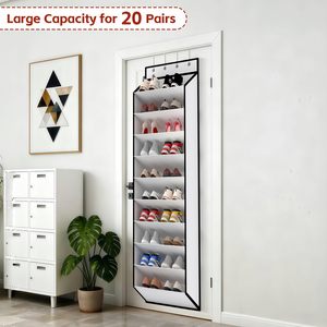 10 Tiers White Over Door <b>Shoe</b> Organizer Storage, Hanging <b>Shoe</b> <b>Holder</b> for Door with Large Deep Pockets - Product Image 4