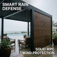 Pérgola Moderna Motorizada con Persianas Ajustables, Sensor Inteligente de Lluvia y Pared Resistente al Viento de WPC Sólido para Patio, Jardín o Gazebo en Residencias y Resorts