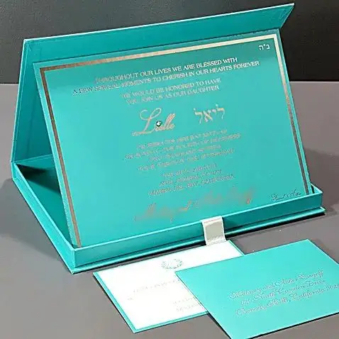 Davetiye için lüks manyetik flip top düğün kartları ambalaj özel kutu