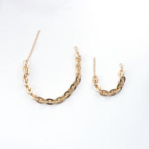 European American Fashion Jewelry <b>Set</b> Zinc Alloy Chain Necklace <b>Bracelet</b> Women's Geometric Oval Design Minimalist Punk Style - Product Image 5