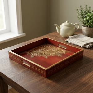 Grand plateau de service en bois fait main sur mesure, finition polie, compatible lave-vaisselle et micro-ondes, style européen et américain moderne - Product Image 1