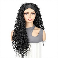 Perruque bandeau populaire 20 pouces, style Afro Kinky Curly Deep Wave, en fibre synthétique résistante à la chaleur, sans colle, avec bonnet en maille élastique réglable