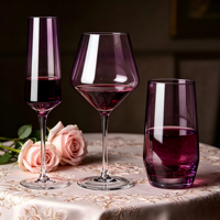 Verres à vin en cristal violet faits à la main de haute qualité, ensemble de 3 pièces, pour whisky et vin rouge, compatibles lave-vaisselle, capacité de 300 ml