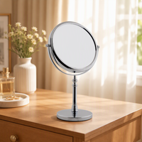 Miroir cosmétique grossissant professionnel double face sur pied, finition argentée 5X, couleur personnalisable, cadre en fer, personnalisé