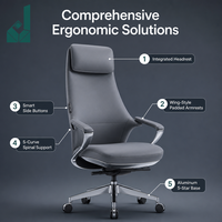 Chaise de bureau ergonomique en cuir, chaise de direction en cuir à dossier haut avec appui-tête, accoudoirs réglables pour bureau, salle de réunion