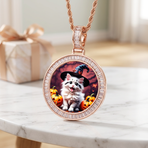 Newest <b>Pet</b> <b>Jewelry</b> Rose Gold Plated Moissanite Pendant With Halloween Cat Cartoon Design Baguette Cut Charm - Product Image 1