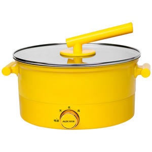 Sartén eléctrica AUX de 5L, redonda, con revestimiento antiadherente, control mecánico, amarilla, con doble asa, para uso en dormitorios. - Product Image 1