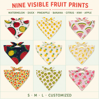 Foulard réfléchissant réversible en coton personnalisé pour animaux de compagnie, motif fruits, triangle, avec nœud, vente en gros pour boutiques