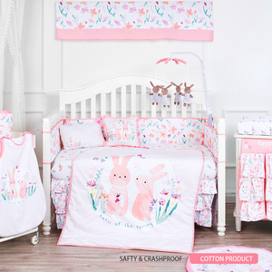 Bộ Trải Giường Cũi Cho Bé Gái, Bộ Đồ Giường Cũi 100% Cotton Hữu Cơ In Hình Khu Vườn Thỏ - Product Image 4