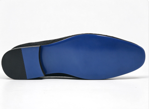 Mocassins en velours noir pour hommes, chaussures habillées à enfiler, bout pointu, boucle à chaîne métallique, antidérapants, pour le bureau, les mariages et les soirées - Product Image 2