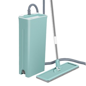 Flat <b>Mop</b> With Bucket Hands Free Wet <b>Dry</b> Dual Use Microfiber Hook And Loop Fastener Stainless Steel Rod Light Blue White - Product Image 5