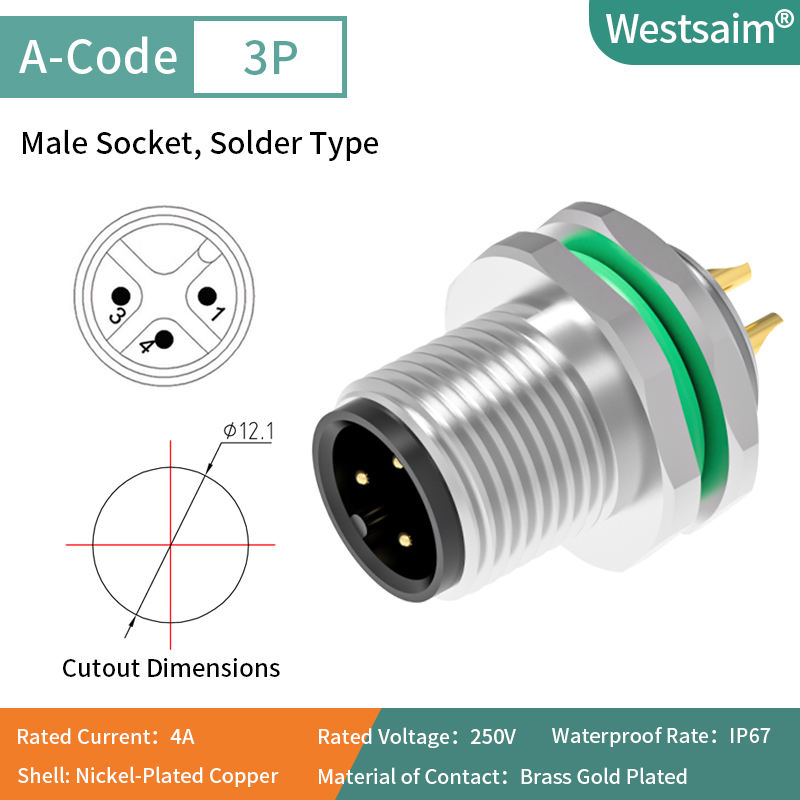 M12-A-3P mâle M12 * 1.0