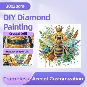 Custom 30x30cm il <span class=keywords><strong>re</strong></span> dell'ape decorazione della parete pittura a diamante <span class=keywords><strong>di</strong></span> forma irregolare 5D cristallo trapano fai da te animale diamante pittura kit - Product Image 1