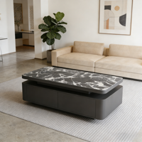 Table à thé rectangulaire haut de gamme de style moderne en pierre de cristal avec grande capacité de rangement et tiroirs