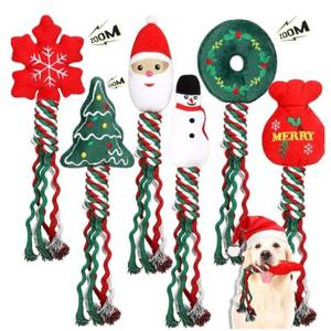 Giocattolo Natalizio in Peluche per Cani e Gatti con Suoni, Gioco Interattivo con Corda, Babbo Natale, Pulizia Denti per Cuccioli, Taglia Media, per Esterni - Product Image 1