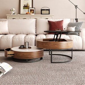 Hiện đại Vòng lift-top làm tổ Bàn cà phê chân 2 ngăn kéo trắng & tự nhiên nhà Bàn cà phê hiện đại Vòng Kim Loại Khay bảng - Product Image 4