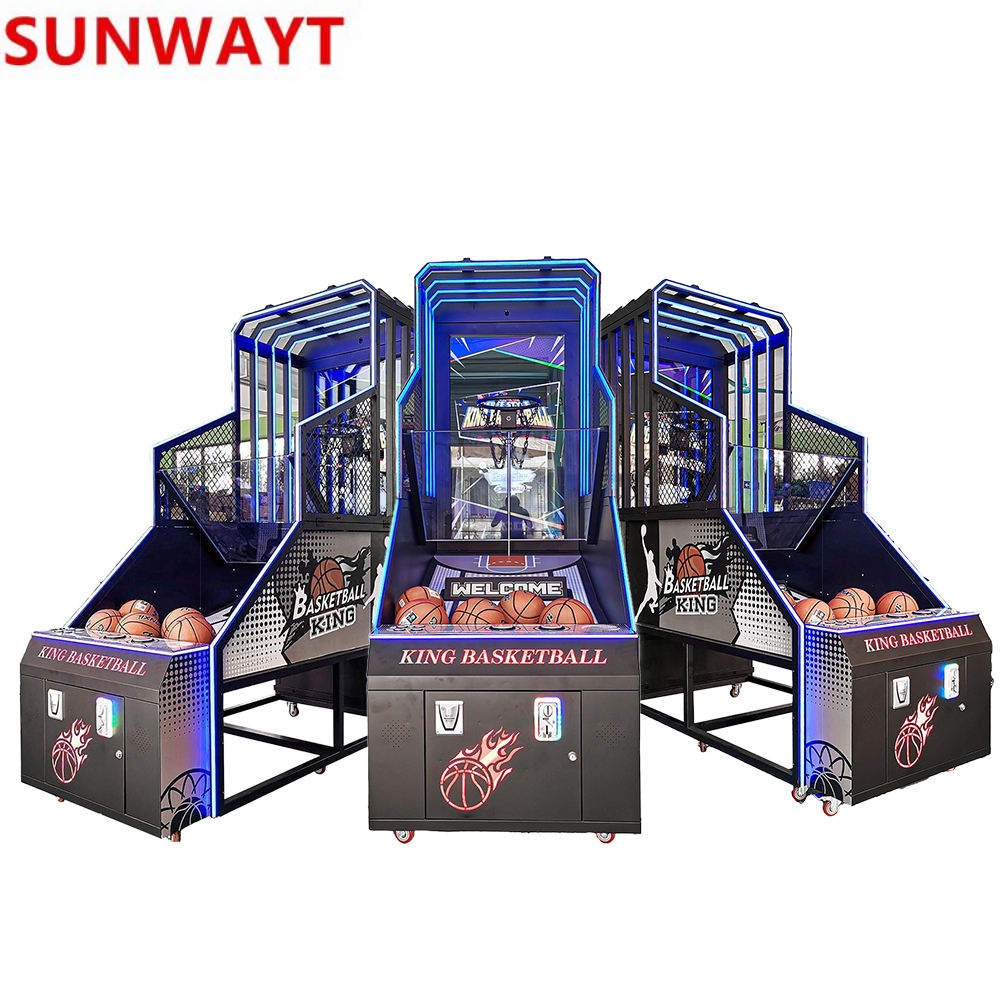 Coin Operated Basketball Shooting Arcade Game 60 Inch Screen Basketball Game Machine With Movable Basket Frame up