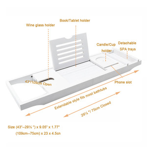 Étagère de bain en bambou 43x9.05x1.77 pouces, extensible, avec support pour livre, téléphone et bougie pour baignoire - Product Image 1