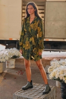 Robe d'été pour femme à col en V, imprimé floral, décontractée, à manches longues bouffantes, mini-robe, style bohème, pour les loisirs, robe de soirée, Vestidos 2024