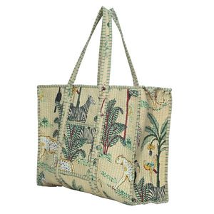 Printed Block Print <b>Tote</b> <b>Bag</b> with Border Cream Handmade Premium Quality Classical Design In Wholesale Price <b>For</b> Women - Product Image 2