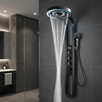 Ensemble de douche moderne noir avec pommeau pluie, panneau mural en acier inoxydable à cascade avec jet de massage et mitigeur monotrou