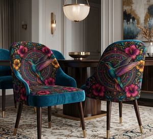 Tela de tapicería contemporánea con diseño de mandala y colibrí, por yarda, textil premium con patrón de aves ornamentales para sofá y silla - Product Image 2
