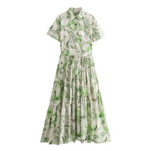 Nouvelle Robe Longue Florale Décontractée d'Été avec Taille Naturelle et Tissu Tissé, Chemise Rétro à Col Revers avec Ceinture pour Femme - Product Image 1