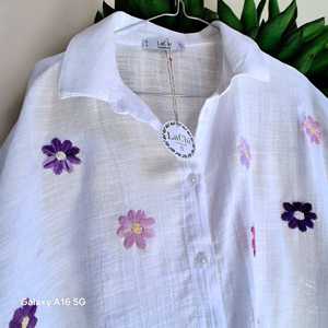 OEM ODM Hand Embroidered Floral <strong>Shirt</strong> Romantic Botanical Blouse Cottagecore Handmade Clothing - Product Image 5