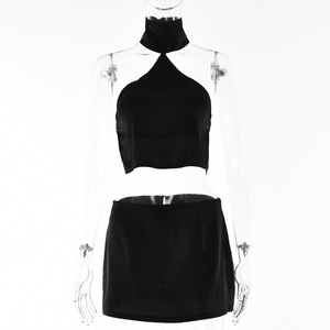 Ensemble haut et jupe de style européen et américain pour femmes, couleur unie, dos nu, sans manches, en satin, costume décontracté FD9613 - Product Image 5