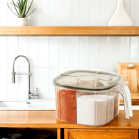 Pot à épices carré transparent 4-en-1 écologique pour la maison, avec compartiments multiples pour le poivre, cuillère incluse, compatible lave-vaisselle et four