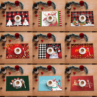 Set de table en polyester imprimé effet lin pour Noël, imperméable et résistant à la chaleur, pour la décoration de la cuisine et des fêtes