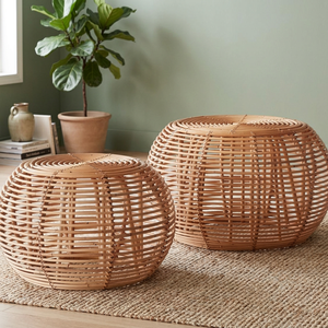 Ensemble ottoman d'extérieur tendance BS International NA277 en rotin moderne avec structure en bois massif, écologique, antidérapant et facilement déplaçable - Product Image 1
