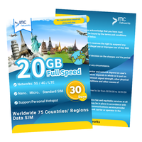 Tarjeta SIM de Viaje 4G 5G 3G para 75 Países del Mundo, 30 Días, 20GB de Roaming, 3 en 1, Física/eSIM, Doble SIM, Sin Llamadas de Voz, Personalizada