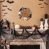 Etiquetas de puerta de Halloween, artesanías de madera tridimensionales para decoración de patio de fiesta, artesanías colgantes circulares de Halloween