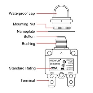 Disjoncteur thermique à réinitialisation automatique Kuoyuh série 88 10A-30A, protection contre les surcharges électroniques pour moteur/compresseur, <span class=keywords><strong>circuit</strong></span> <span class=keywords><strong>miniature</strong></span> - Product Image 4