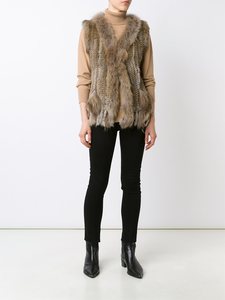 Gilet en fourrure de lapin véritable tricoté à la main pour femmes, style décontracté Youhe, avec garniture en fourrure de raton laveur - Product Image 2