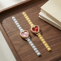Montre à breloques italienne en forme de cœur pour femme, cadran en strass, montre-bracelet à quartz, bracelet en acier inoxydable, module italien